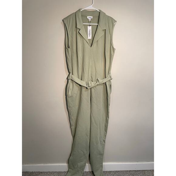 NWT Terea Aria Zipper Front Belted Collared Jumpsuit in Green Plus Size XXL - Picture 2 of 14